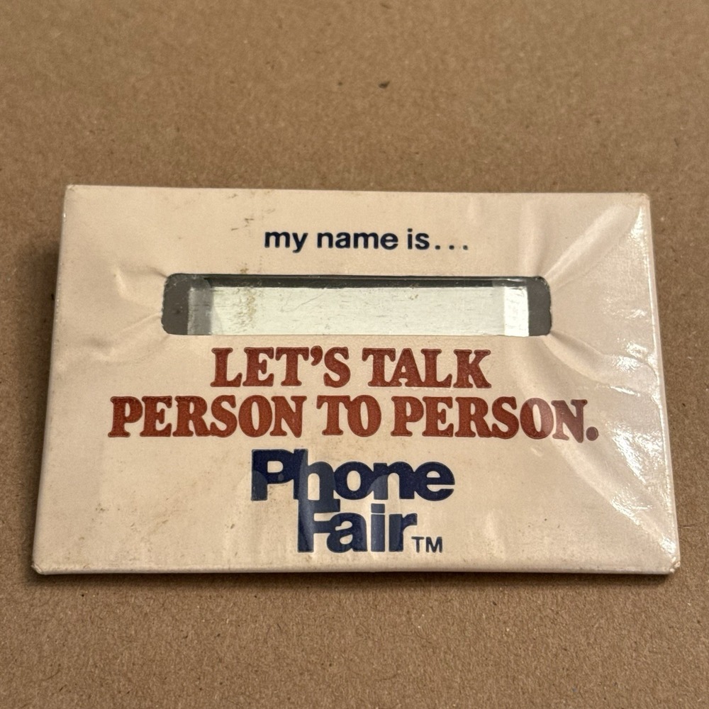 Let's Talk Person To Person Phone Flair Pinback Button Pin Peekaboo Rectangle